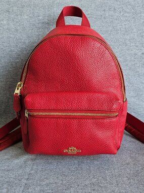 COACH Mini Charlie Backpack In Red Leather Gold Hardware Style F38263 Small
